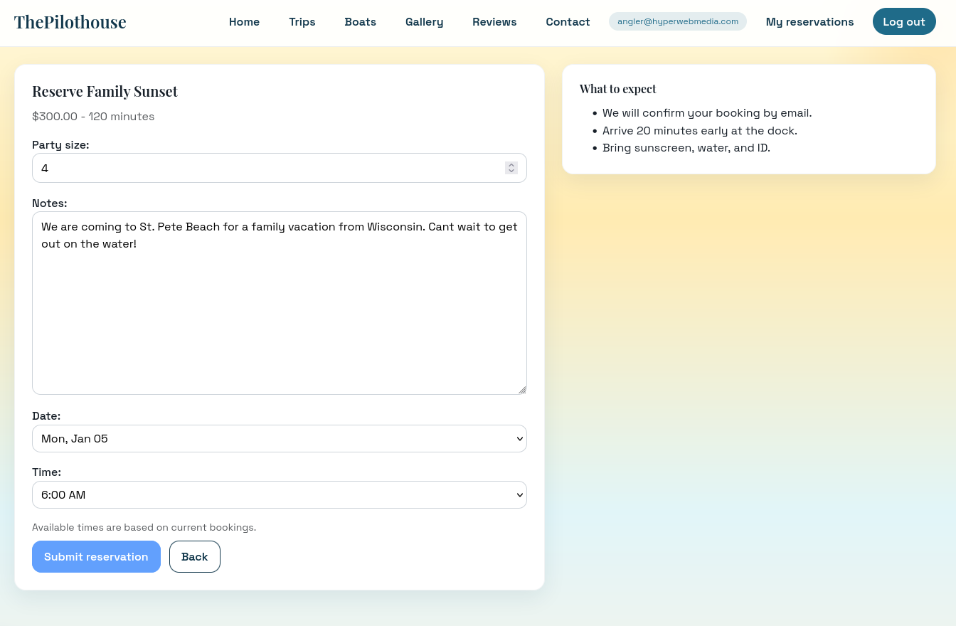 Customer dashboard for viewing reservations and tickets