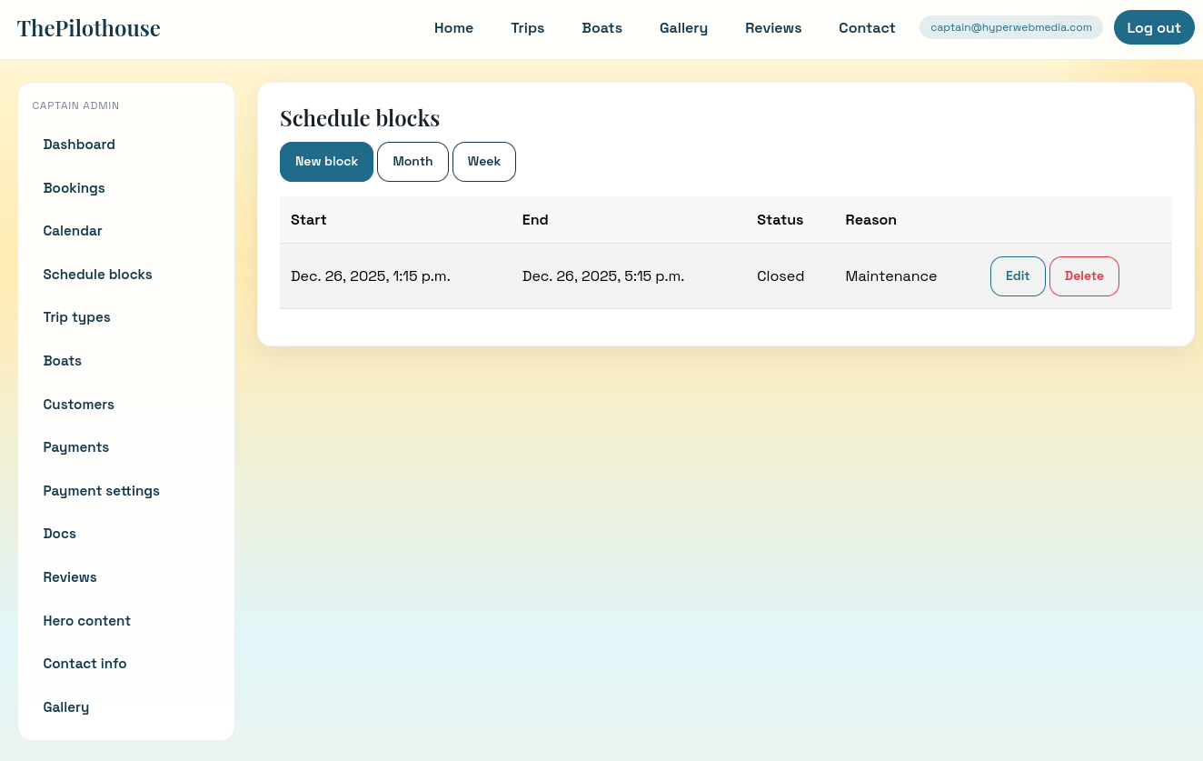 Schedule blocks for managing ferry and tour availability